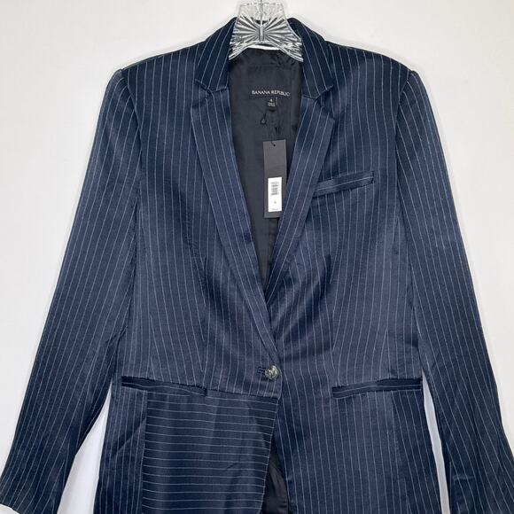 NWT Banana Republic Navy Pinstripe one button dressy Blazer Spring 2018 size 4 - Picture 4 of 15